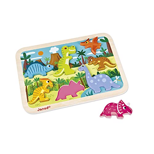Janod Chunky Puzzle Holz-Steckpuzzle – Dinosaurier