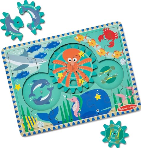 Melissa & Doug Unterwasser-Puzzle aus Holz mit drehenden Zahnrädern