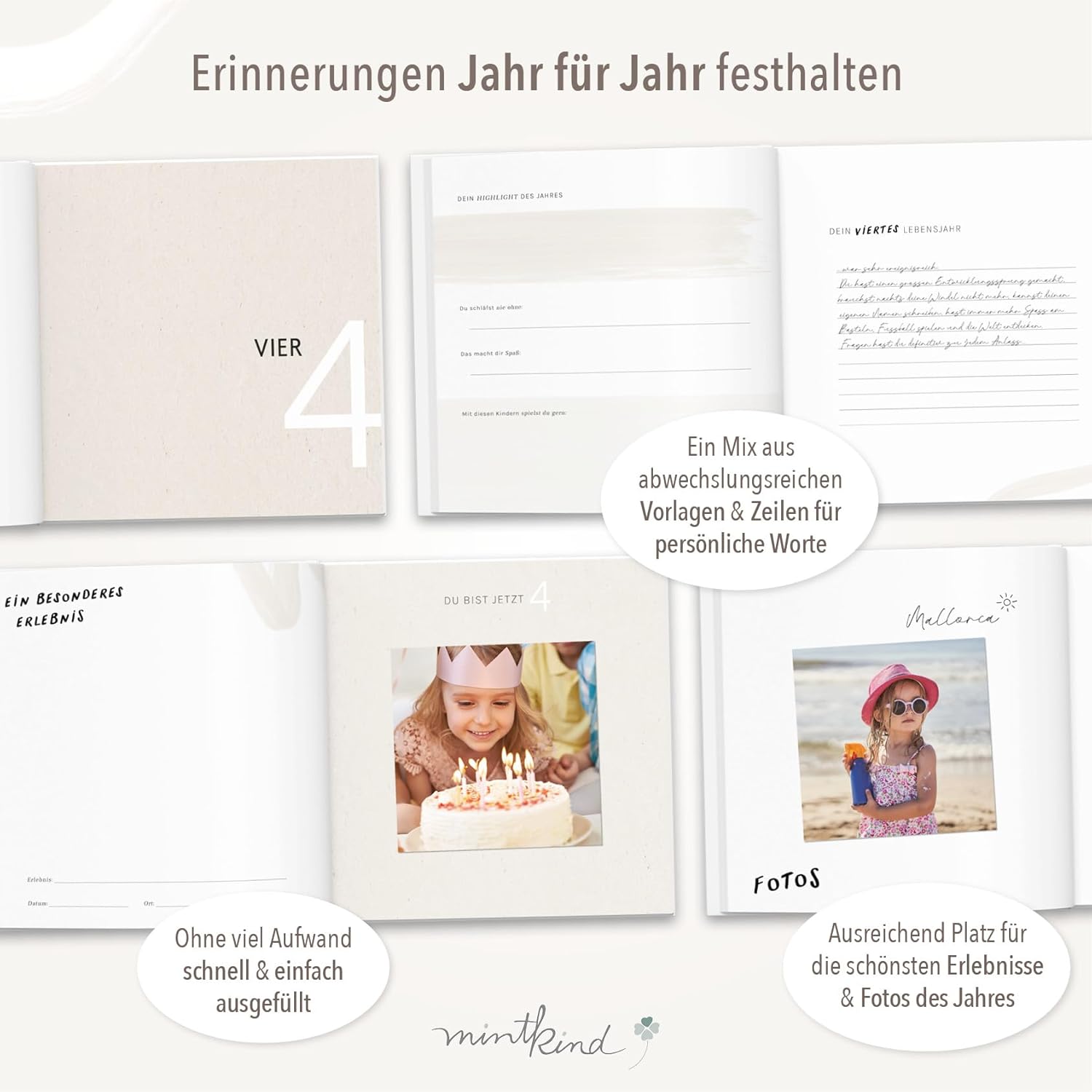 mintkind Erinnerungsbuch Baby bis 18 Jahre - Beige Leinen2