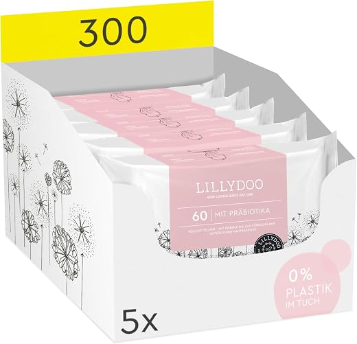 LILLYDOO Feuchttücher mit Präbiotika – 300 Stück (5 x 60 Tücher)