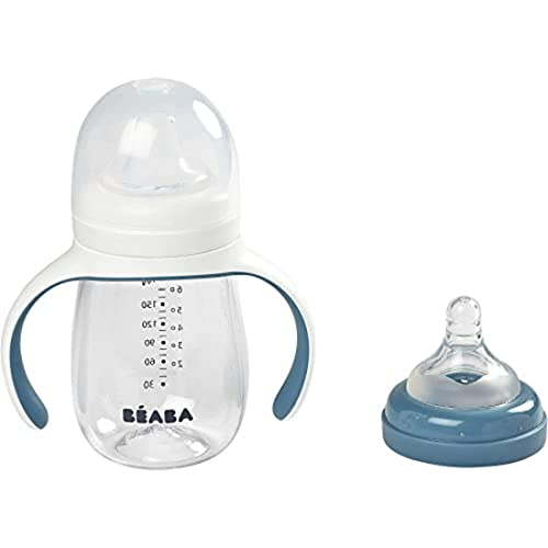 Beaba Trinklernbecher 2-in-1 aus Tritan und Silikon – Blau, 210ml