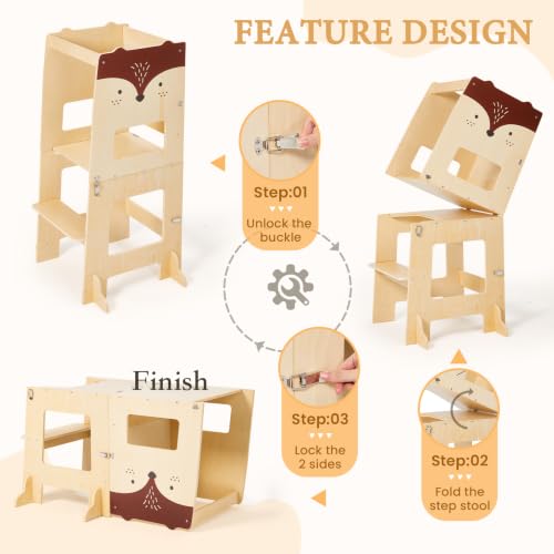 Labebe Klappbarer 3-in-1-Lernturm – Füchse