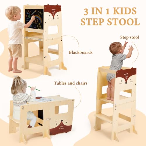 Labebe Klappbarer 3-in-1-Lernturm – Füchse