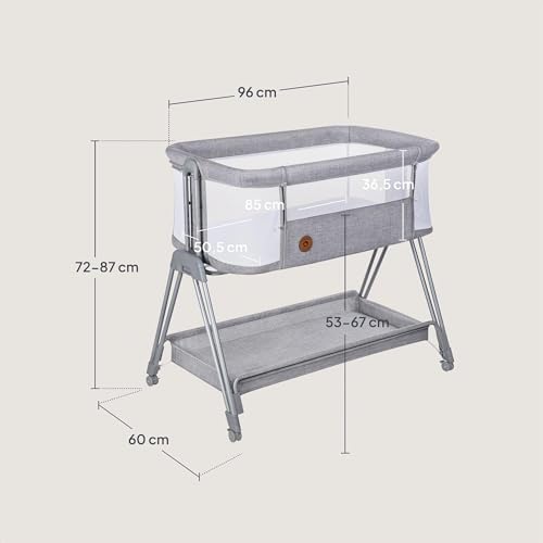 Lionelo Luna Beistellbett mit Matratze – Grau