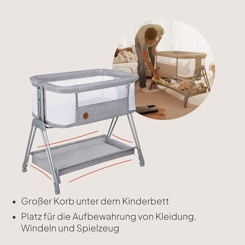 Lionelo Luna Beistellbett mit Matratze – Grau