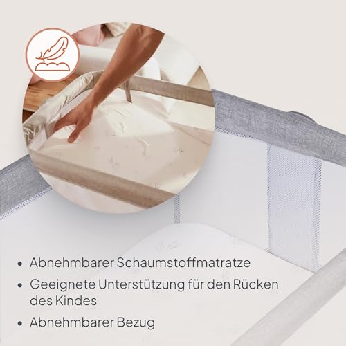 Lionelo Luna Beistellbett mit Matratze – Grau