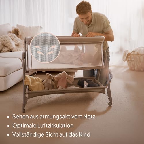 Lionelo Luna Beistellbett mit Matratze – Grau