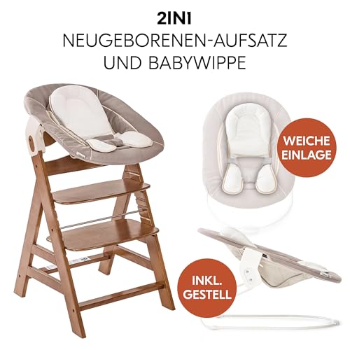 Hauck Alpha+ Newborn Set Holzhochstuhl mit 2in1 Bouncer – Walnuss