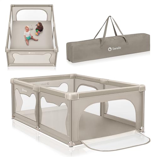 LIONELO Willow Laufstall – 0–48 Monate, grosse Fläche 120x180x68 cm, atmungsaktisches Netz, 2 seitliche Eingänge mit Reissverschluss