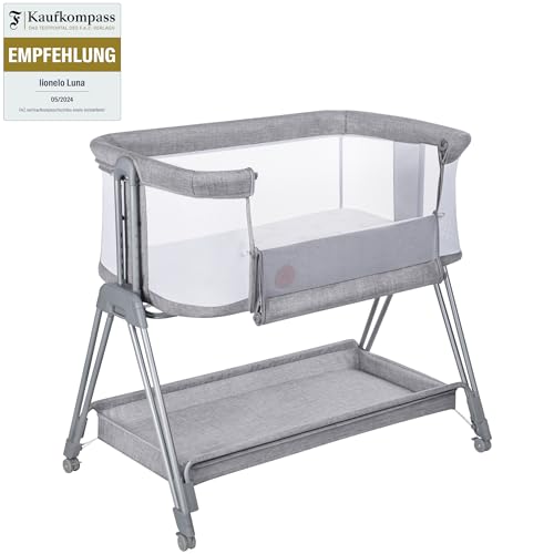 Lionelo Luna Beistellbett mit Matratze – Grau