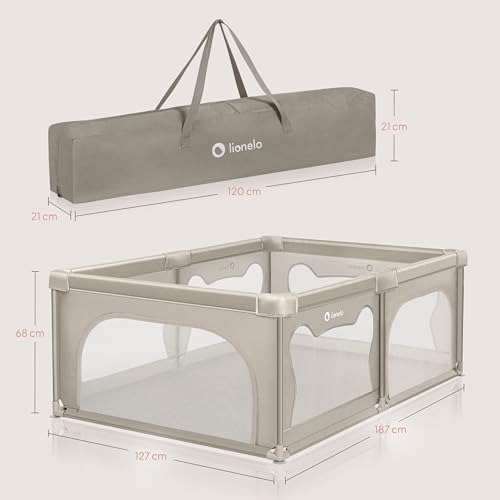 Lionelo Willow Laufgitter faltbar – Beige, 120 × 180 × 68 cm