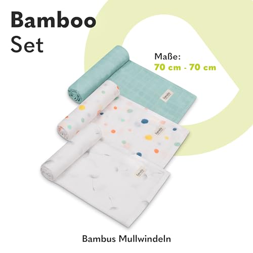 Lionelo Bambus-Mullwindeln 3er-Set – Dot, 70 × 70 cm