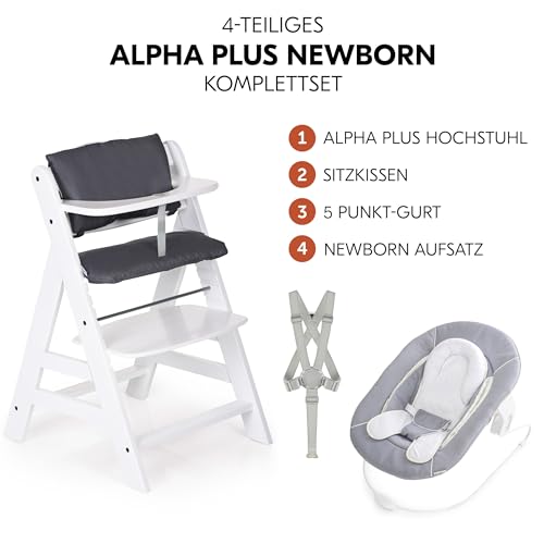 Hauck Alpha Plus Newborn Set Holz-Hochstuhl mit 2in1 Bouncer – Weiss