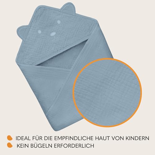 Lionelo Musselin-Kapuzenbadetuch 80 × 80 cm – Grey Sky