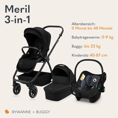 Lionelo Meril 3-in-1 Kombikinderwagen – Black Onyx
