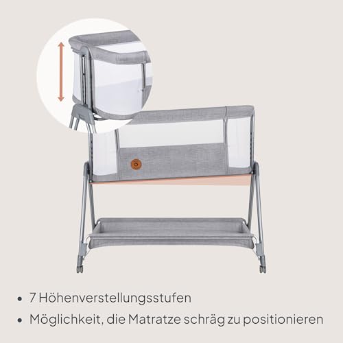 Lionelo Luna Beistellbett mit Matratze – Grau
