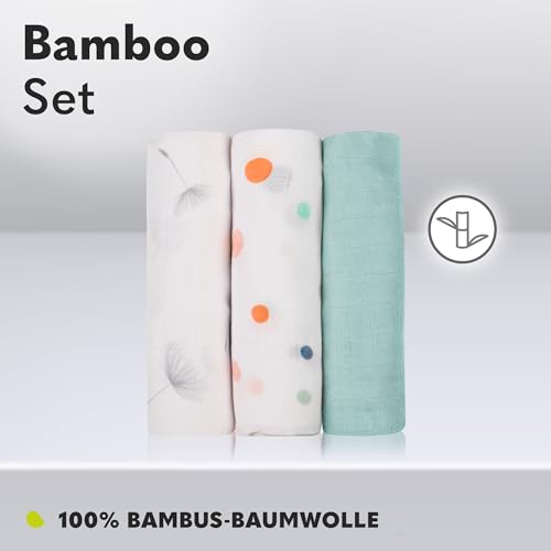 Lionelo Bambus-Mullwindeln 3er-Set – Dot, 70 × 70 cm