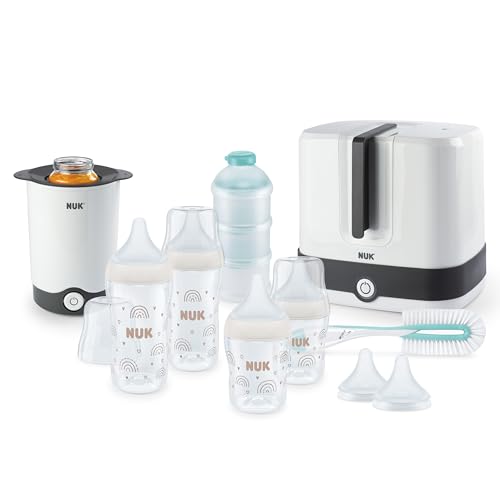 NUK Perfect Match Komplettes Fütterset, ab Geburt, inkl. Vario Express Sterilisator, Flaschen, Flaschenwärmer, Bürste