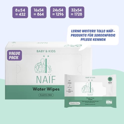 Naïf Water Wipes Feuchttücher, plastikfrei – 432 Stück