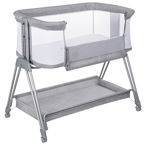 Lionelo Luna A Beistellbett mit Matratze – Grau