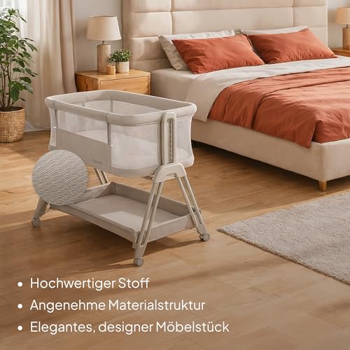 Lionelo Luna A Beistellbett mit Matratze – Beige