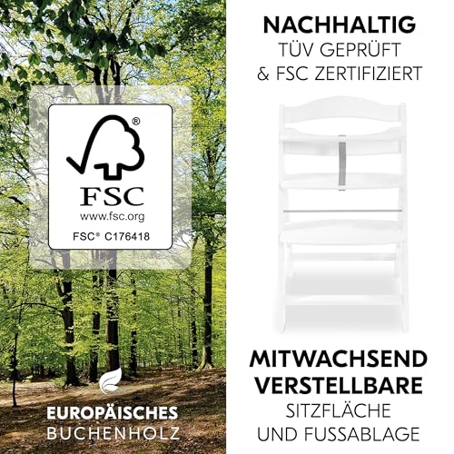 Hauck Alpha Plus Newborn Set Holz-Hochstuhl mit 2in1 Bouncer – Weiss