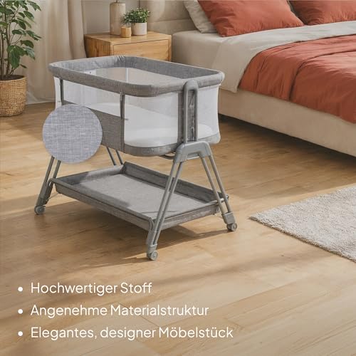 Lionelo Luna Beistellbett mit Matratze – Grau