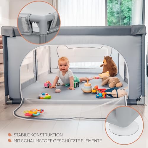 Lionelo Willow Laufgitter faltbar – Beige, 120 × 180 × 68 cm