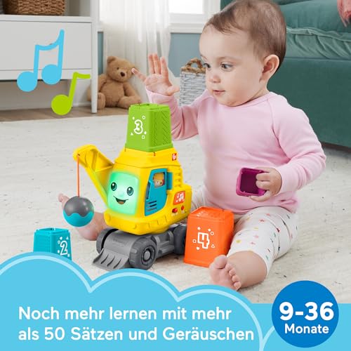 Fisher-Price Baufahrzeugspielzeug mit Kran & Musik – mehrsprachig
