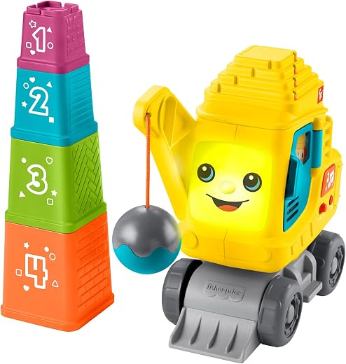 Fisher-Price Baufahrzeug mit Kran & Musik – fördert Zahlen, Farben und Formen, mehrsprachig, ab 9 Monaten