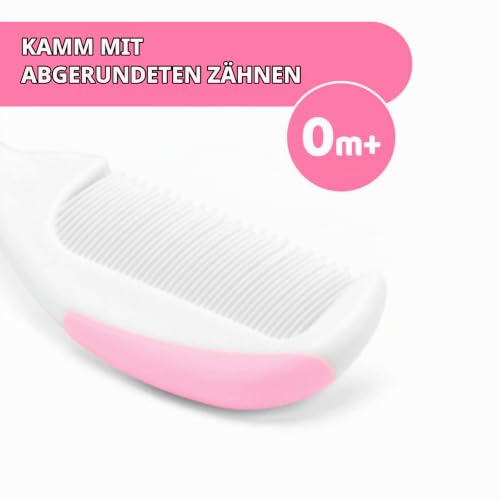 Chicco Baby-Haarbürste und Kamm-Set – Naturborsten, Rosa
