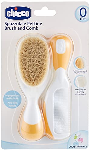 Chicco Baby-Haarbürste und Kamm-Set mit Naturborsten – Orange