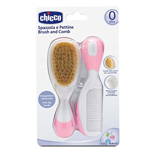 Chicco Baby-Haarbürste und Kamm-Set – Naturborsten, Rosa