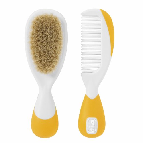 Chicco Baby-Haarbürste und Kamm-Set mit Naturborsten – Orange