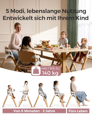 momcozy Hochstuhl DinerPal – 5-in-1, Naturholz
