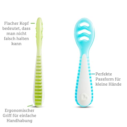 Munchkin Gentle Dip Selbstfütterlöffel – Blau & Grün, 3 Stück