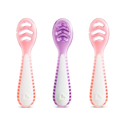 Munchkin Gentle Dip Selbstfütterlöffel BPA-frei – Rosa & Lila, 3er-Pack