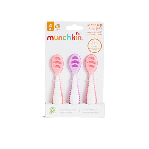 Munchkin Gentle Dip Selbstfütterlöffel BPA-frei – Rosa & Lila, 3er-Pack