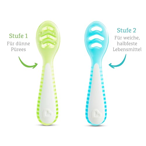 Munchkin Gentle Dip Selbstfütterlöffel – Blau & Grün, 3 Stück