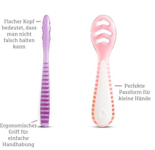 Munchkin Gentle Dip Selbstfütterlöffel BPA-frei – Rosa & Lila, 3er-Pack