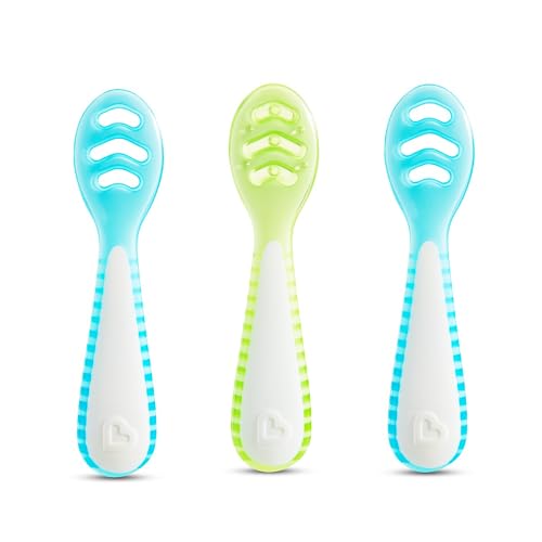 Munchkin Gentle Dip Selbstfütterlöffel – Blau & Grün, 3 Stück