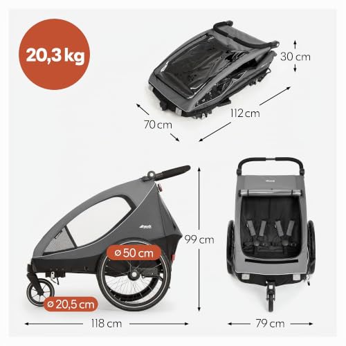 Hauck Dryk Duo 2in1 Fahrradanhänger für 2 Kinder – Grau