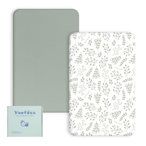 Ltd. Yoofoss Baby-Spannbettlaken Mikrofaser 2er-Set – Grün/Blatt, 55 × 90 cm