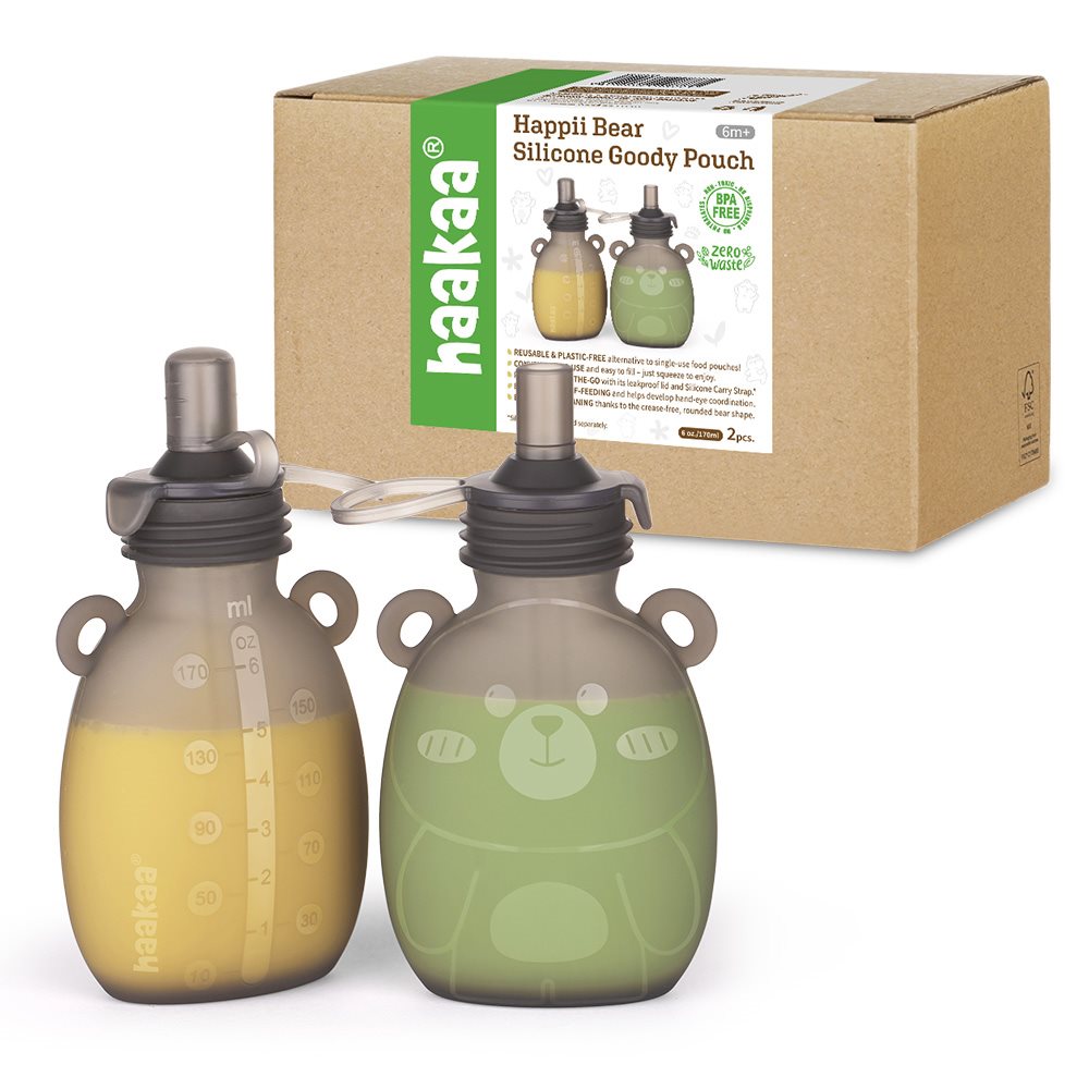 haakaa Silikon-Quetschbeutel Quetschies Happy Bear – 120 ml, 2er-Set
