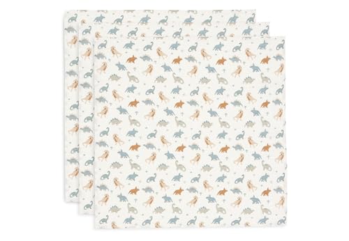 Jollein Musselin-Spucktücher aus Baumwolle, 3er-Pack 70 × 70 cm – Roarsome